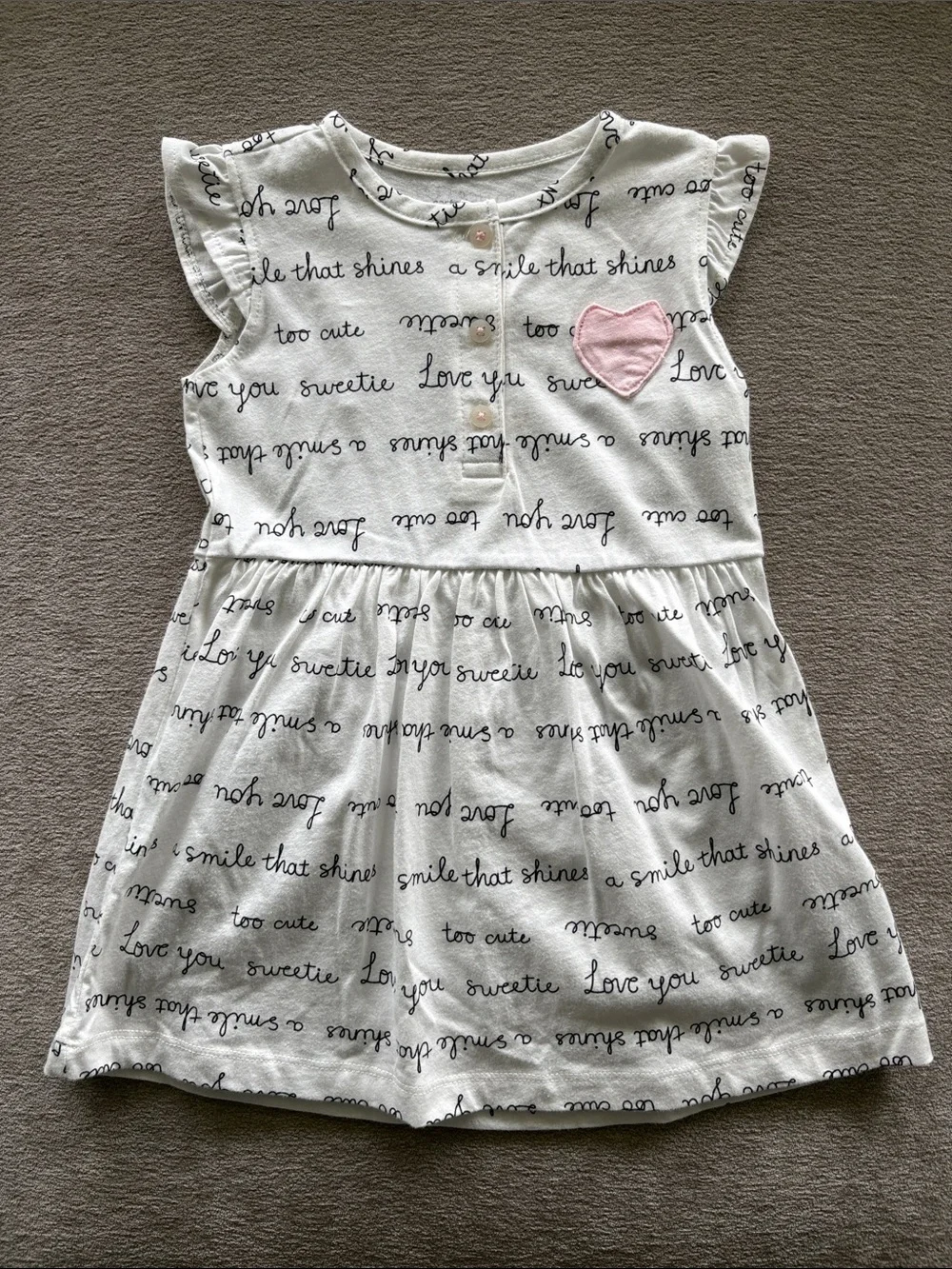 Carter’s Baby Girl White Script “Sweet Words” Dress Pink Heart Pocket